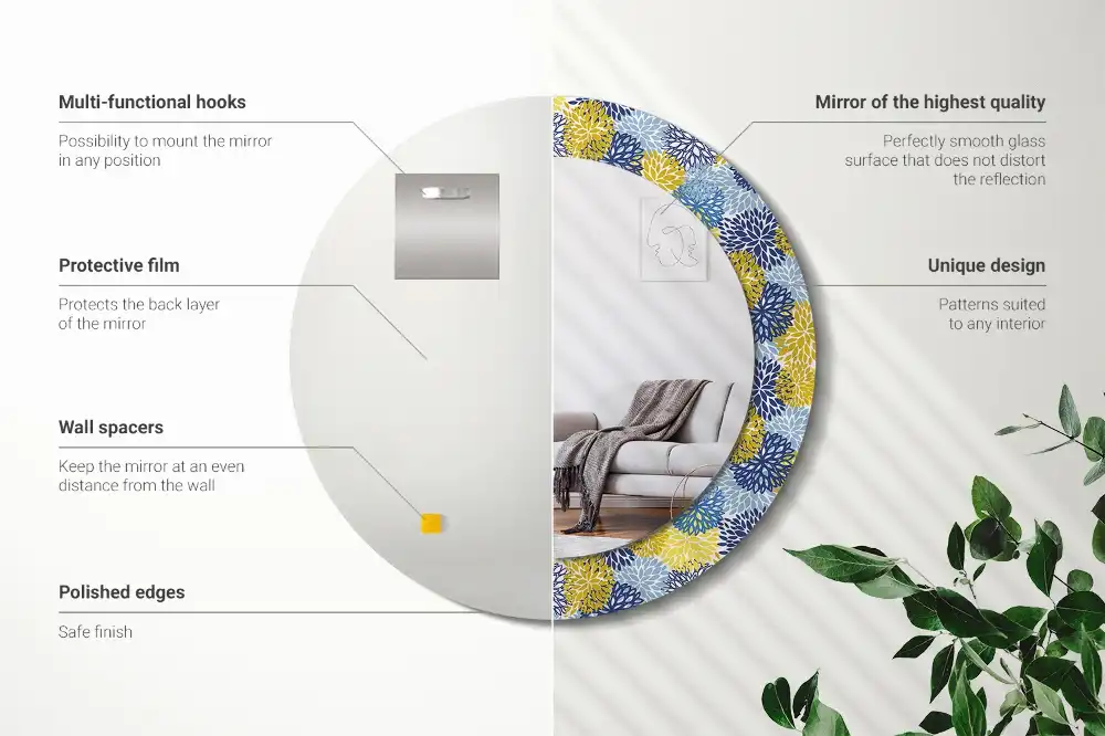 Tiskano okroglo ogledalo Modre rože