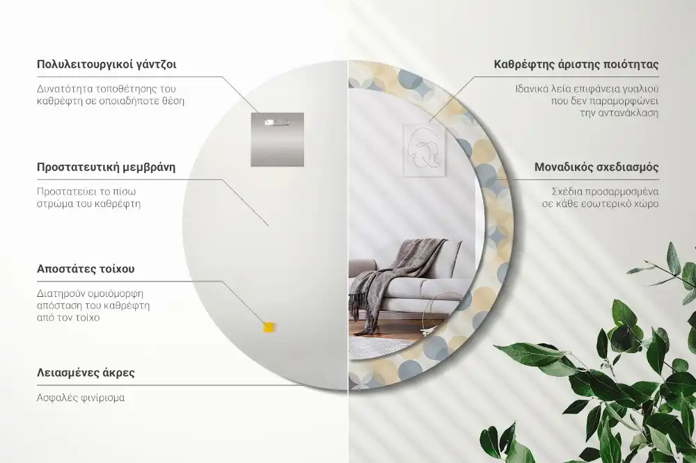 Okroglo stensko okrasno ogledalo Geometrijski krogi