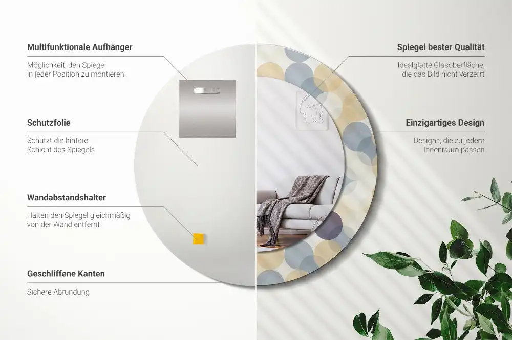 Okroglo stensko okrasno ogledalo Geometrijski krogi