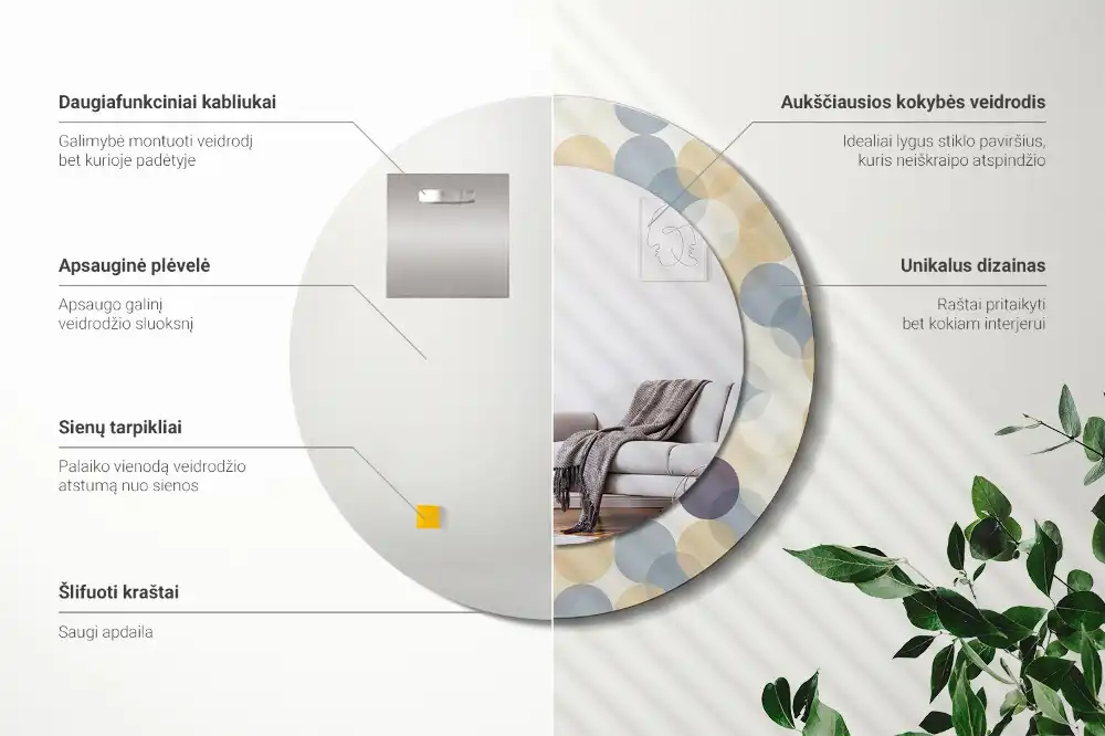 Okroglo stensko okrasno ogledalo Geometrijski krogi