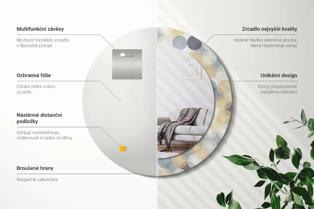 Okroglo stensko okrasno ogledalo Geometrijski krogi