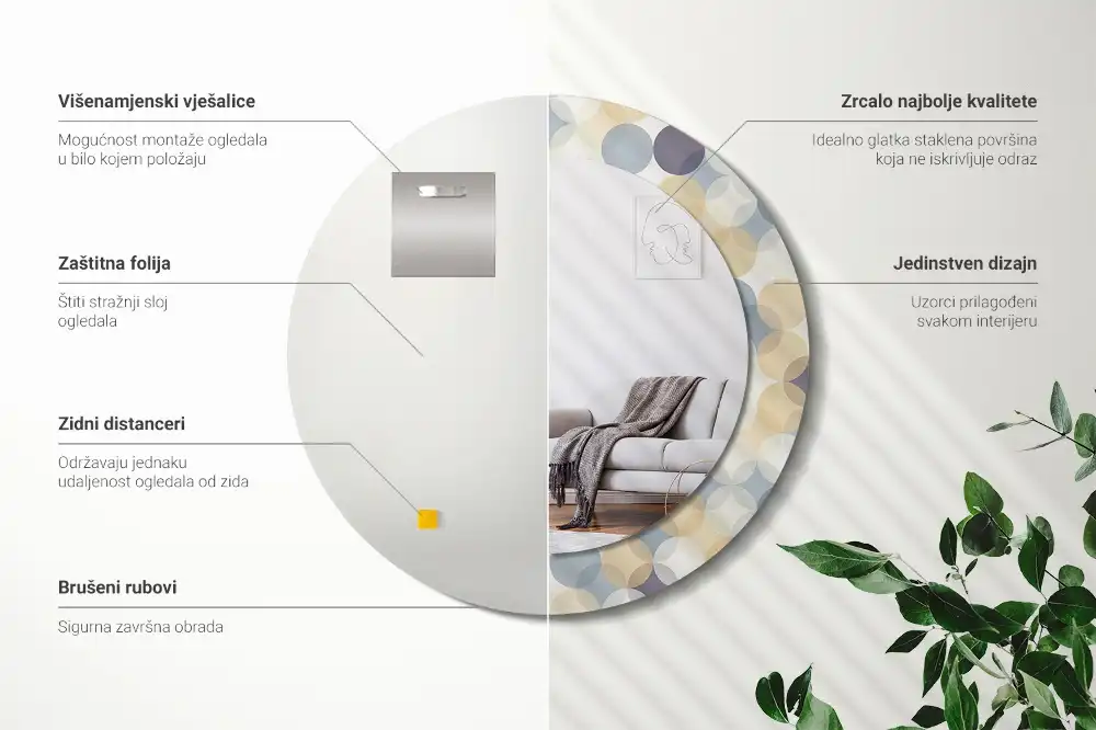 Okroglo stensko okrasno ogledalo Geometrijski krogi