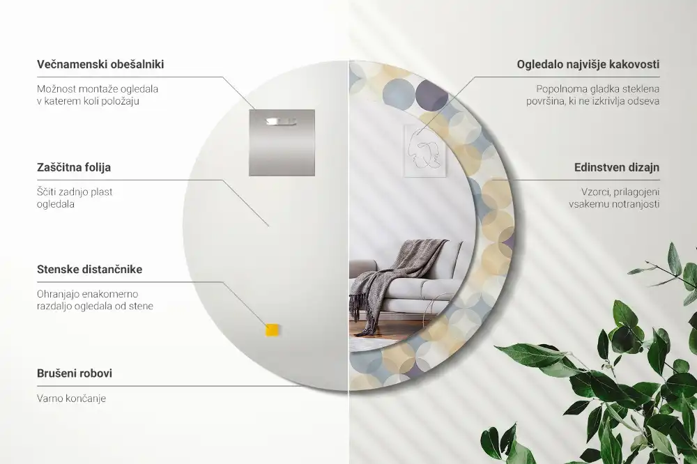 Okroglo stensko okrasno ogledalo Geometrijski krogi