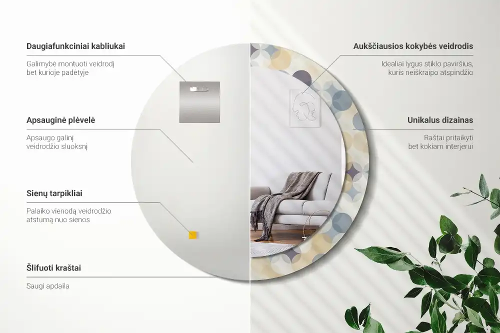 Okroglo stensko okrasno ogledalo Geometrijski krogi