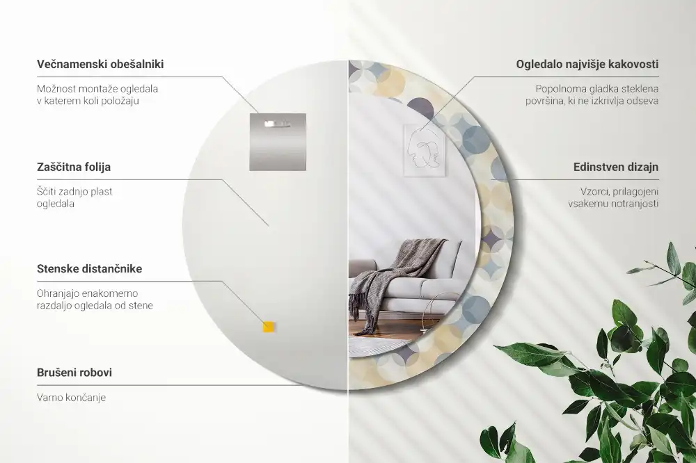 Okroglo stensko okrasno ogledalo Geometrijski krogi