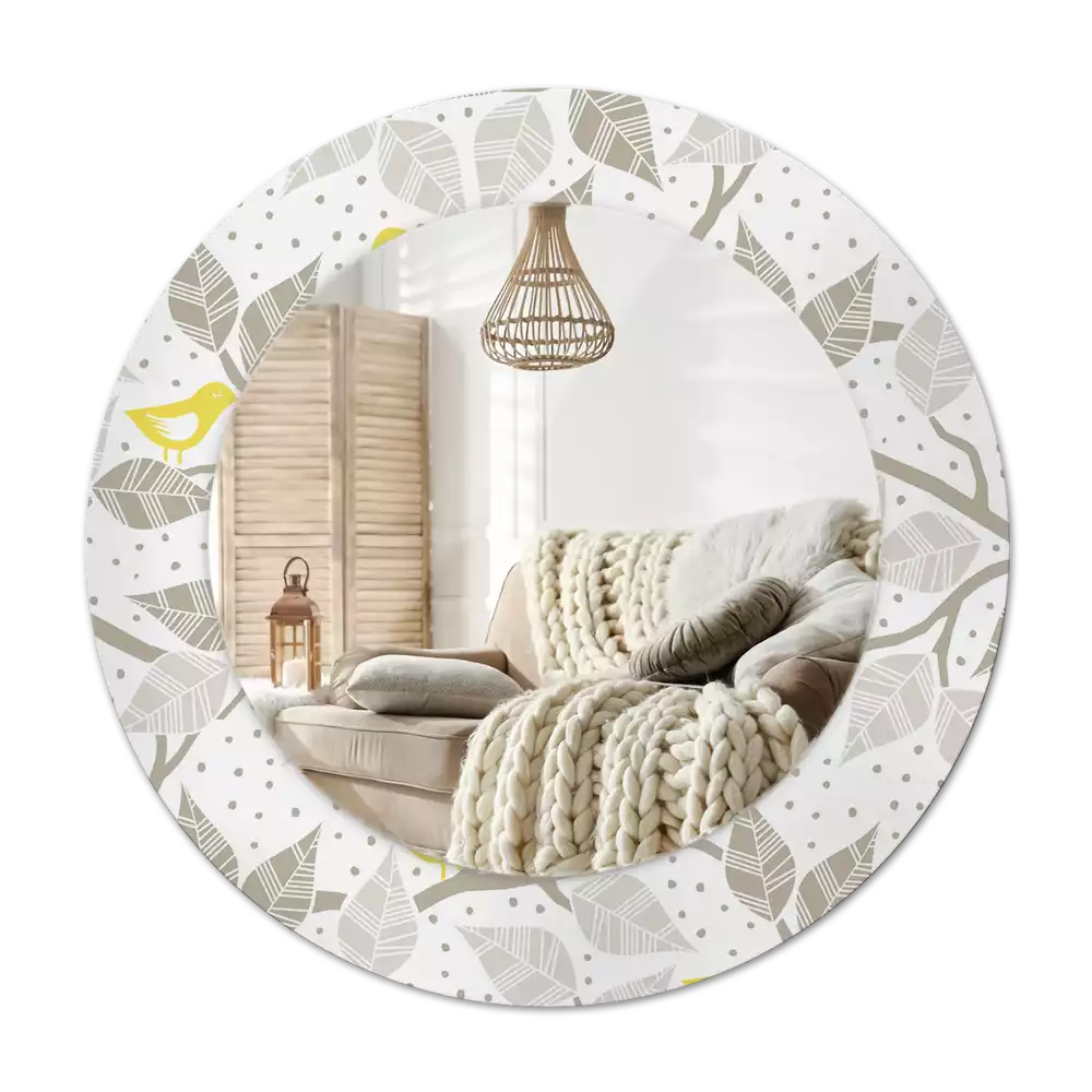 Okroglo stensko okrasno ogledalo Rumene ptice na vejah