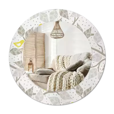 Okroglo stensko okrasno ogledalo Rumene ptice na vejah