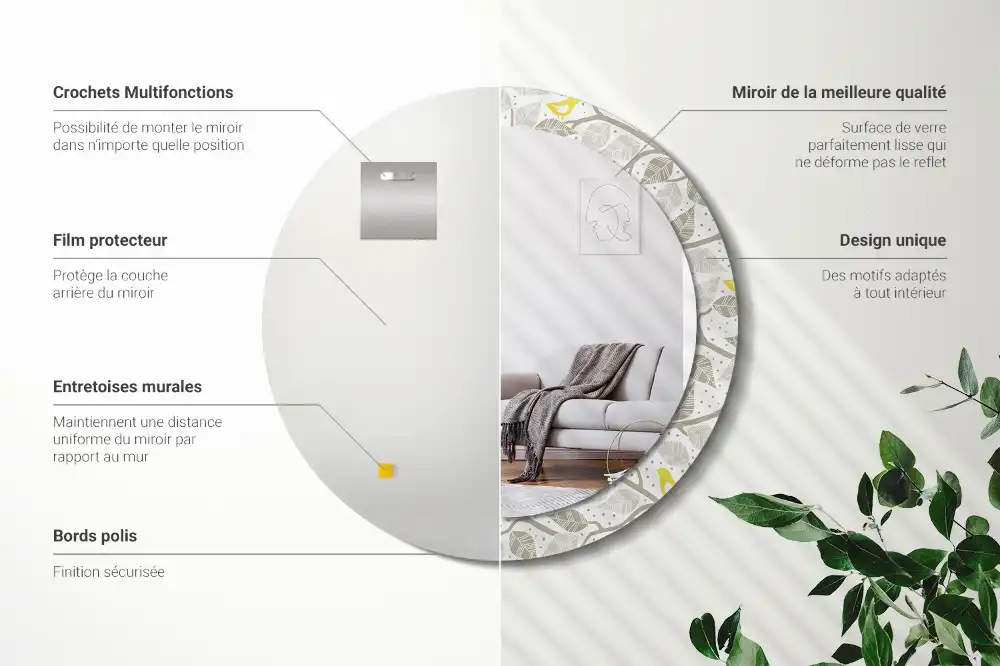 Okroglo stensko okrasno ogledalo Rumene ptice na vejah