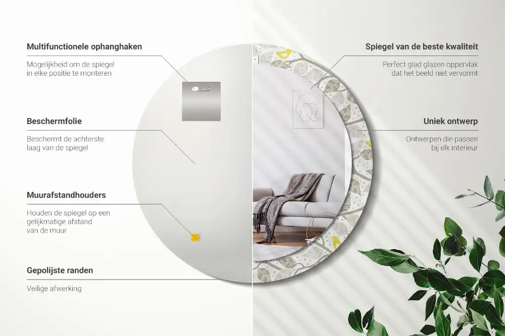 Okroglo stensko okrasno ogledalo Rumene ptice na vejah