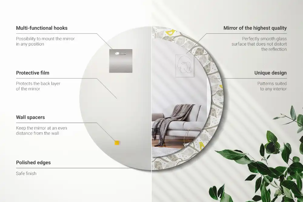 Okroglo stensko okrasno ogledalo Rumene ptice na vejah