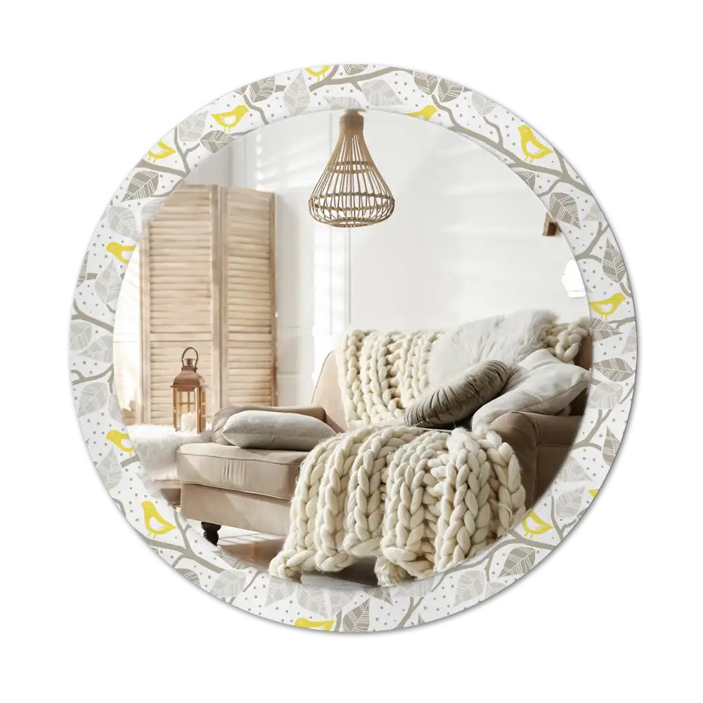 Okroglo stensko okrasno ogledalo Rumene ptice na vejah