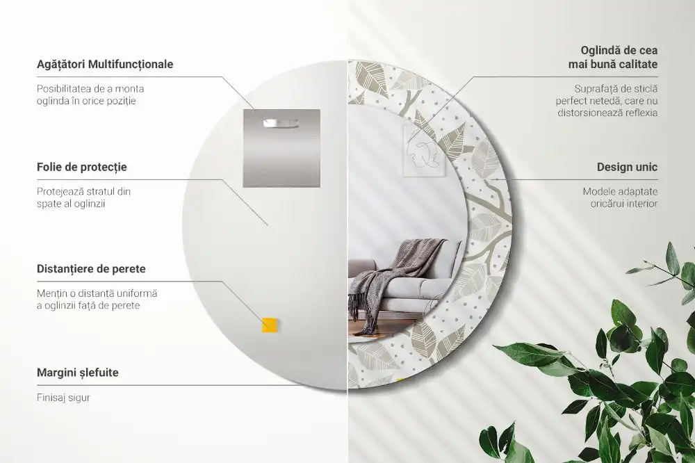 Okroglo stensko okrasno ogledalo Rumene ptice na vejah