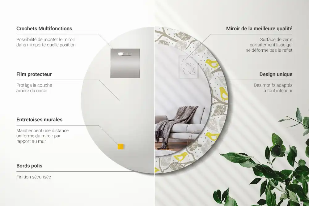 Okroglo stensko okrasno ogledalo Rumene ptice na vejah