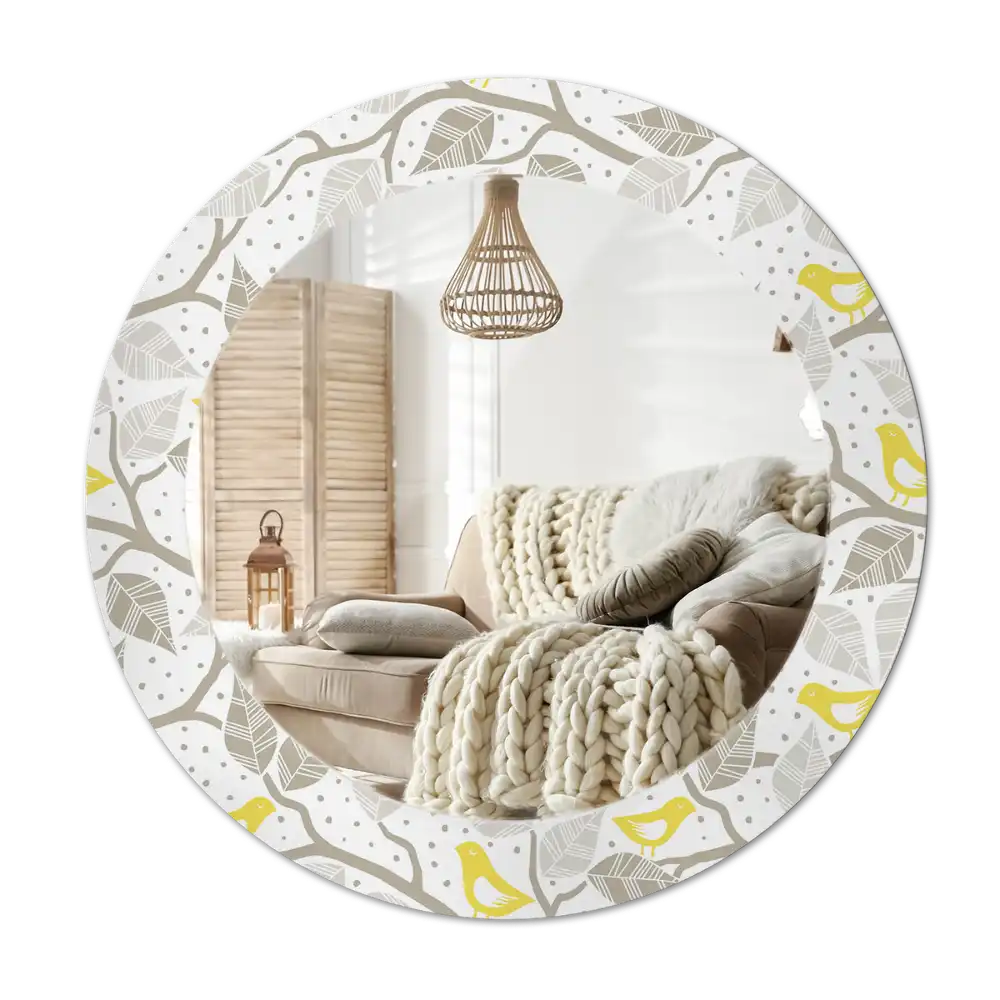 Okroglo stensko okrasno ogledalo Rumene ptice na vejah