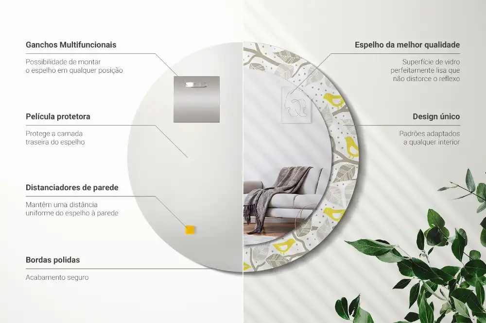 Okroglo stensko okrasno ogledalo Rumene ptice na vejah