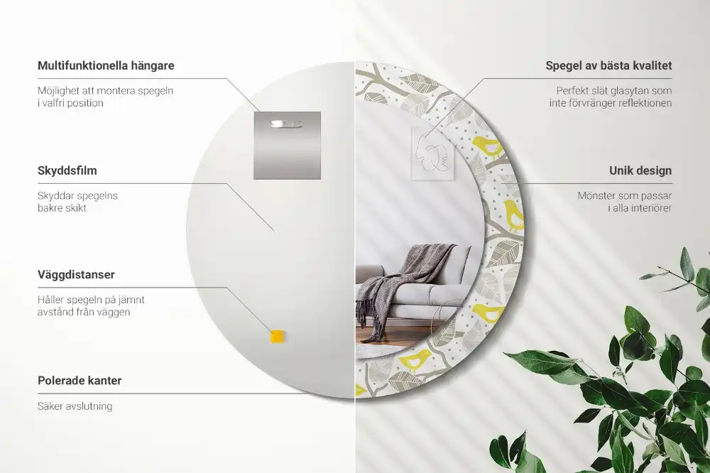 Okroglo stensko okrasno ogledalo Rumene ptice na vejah