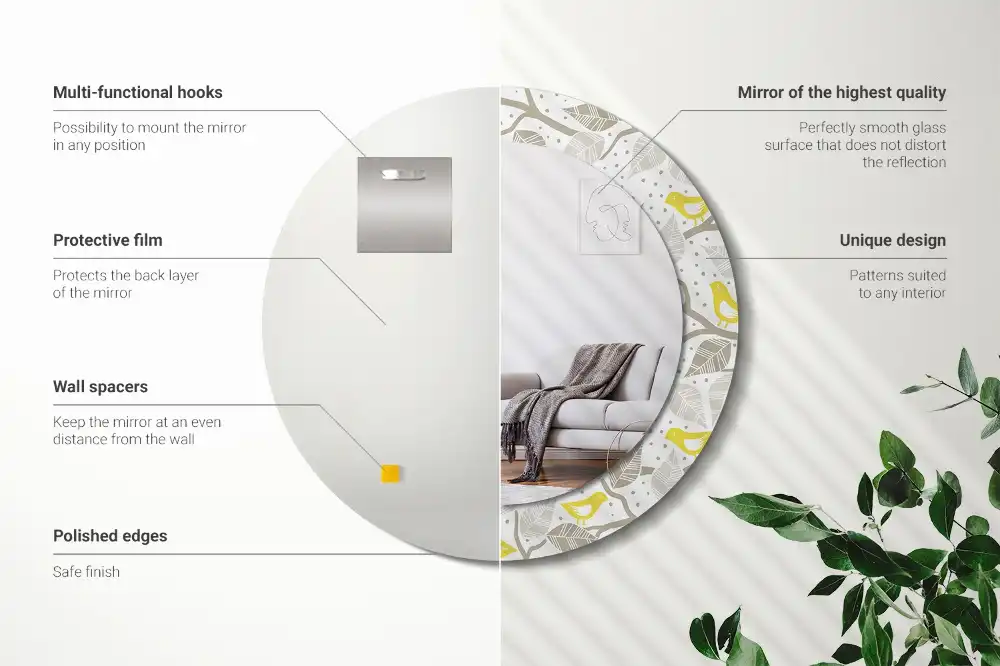 Okroglo stensko okrasno ogledalo Rumene ptice na vejah