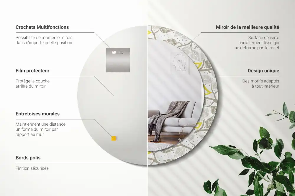 Okroglo stensko okrasno ogledalo Rumene ptice na vejah