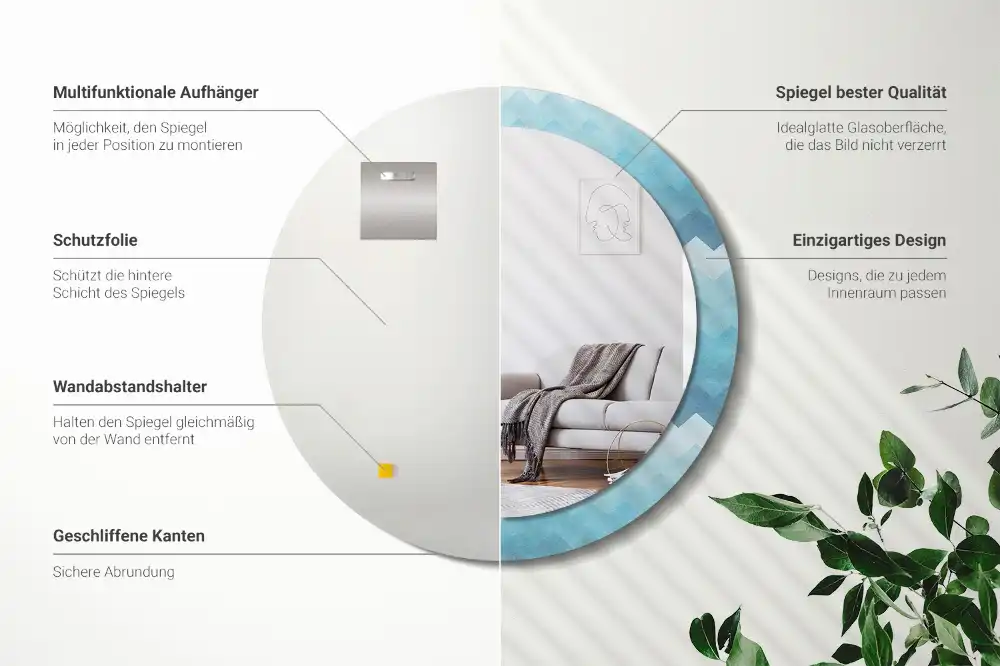 Tiskano okroglo ogledalo Modri ​​ševron