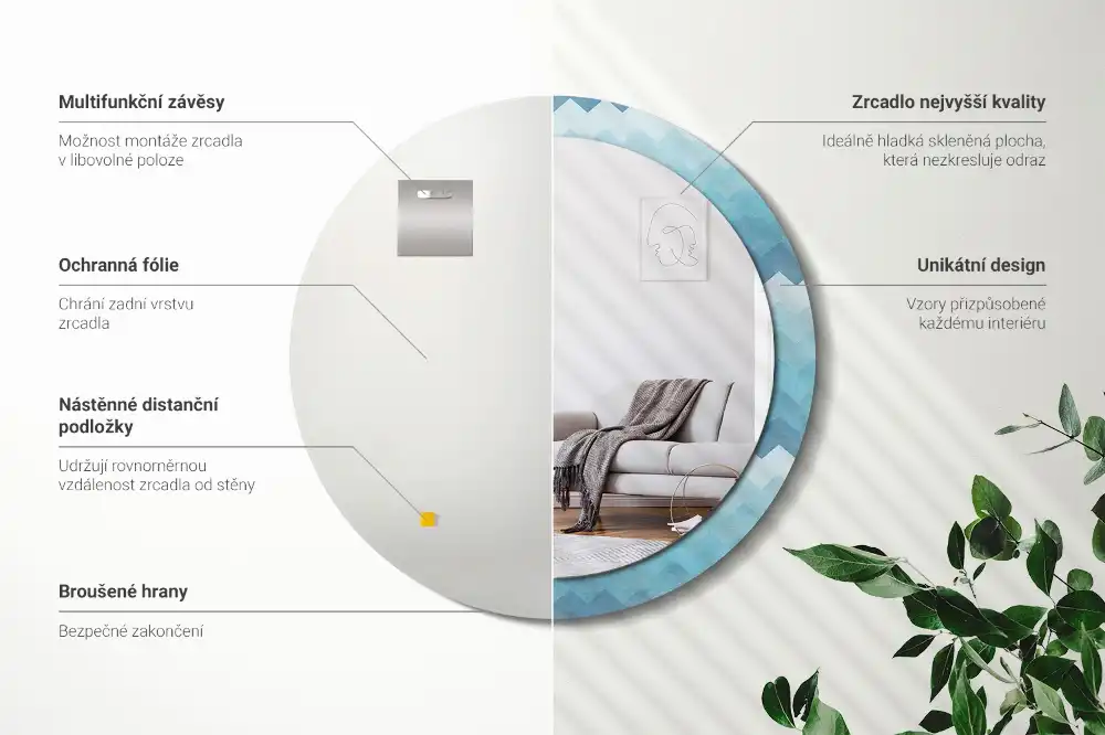 Tiskano okroglo ogledalo Modri ​​ševron