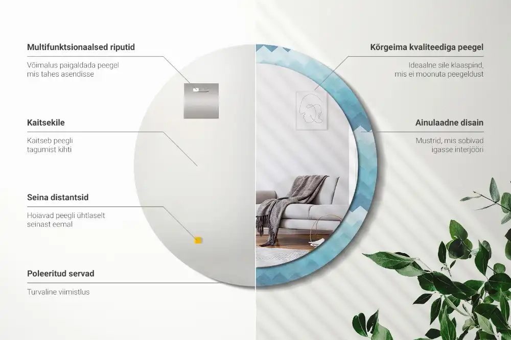 Tiskano okroglo ogledalo Modri ​​ševron