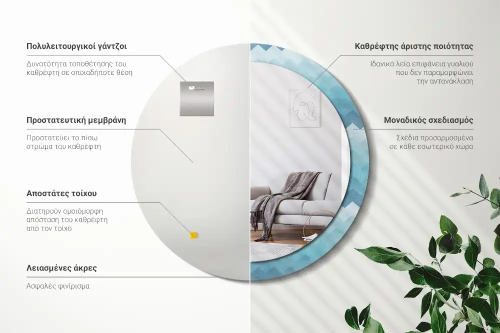 Tiskano okroglo ogledalo Modri ​​ševron