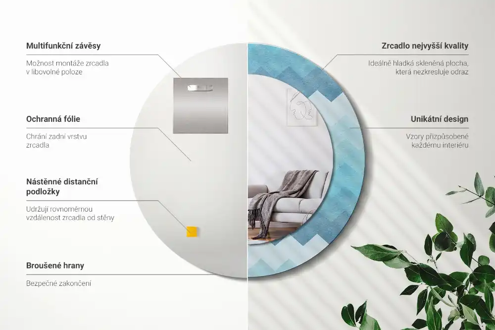 Tiskano okroglo ogledalo Modri ​​ševron