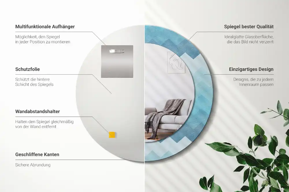 Tiskano okroglo ogledalo Modri ​​ševron