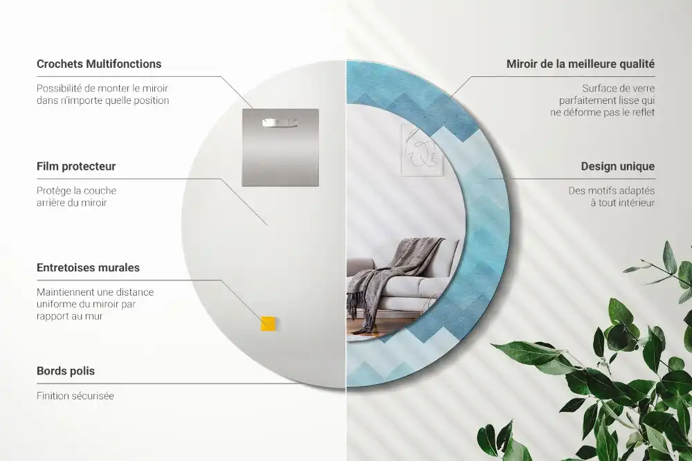 Tiskano okroglo ogledalo Modri ​​ševron