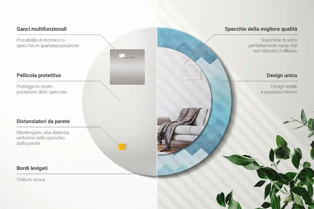 Tiskano okroglo ogledalo Modri ​​ševron