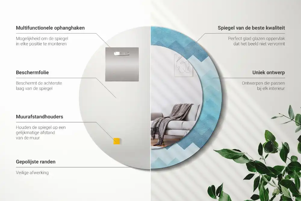 Tiskano okroglo ogledalo Modri ​​ševron