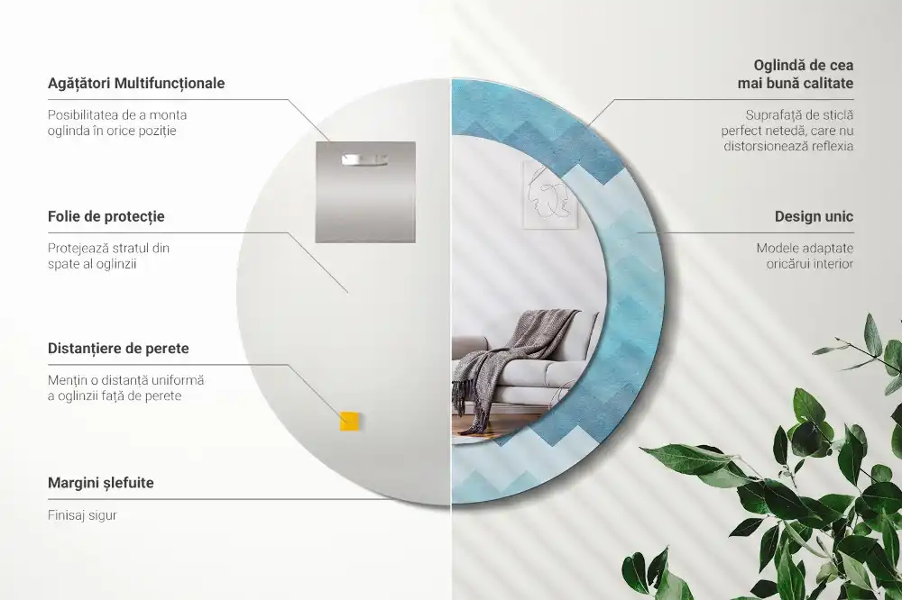 Tiskano okroglo ogledalo Modri ​​ševron