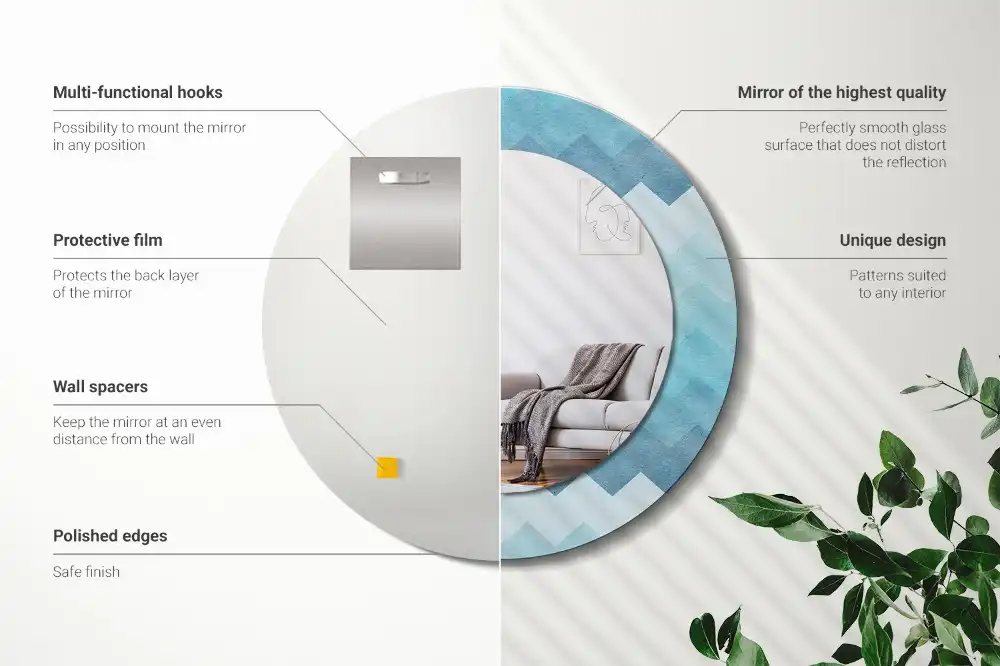 Tiskano okroglo ogledalo Modri ​​ševron