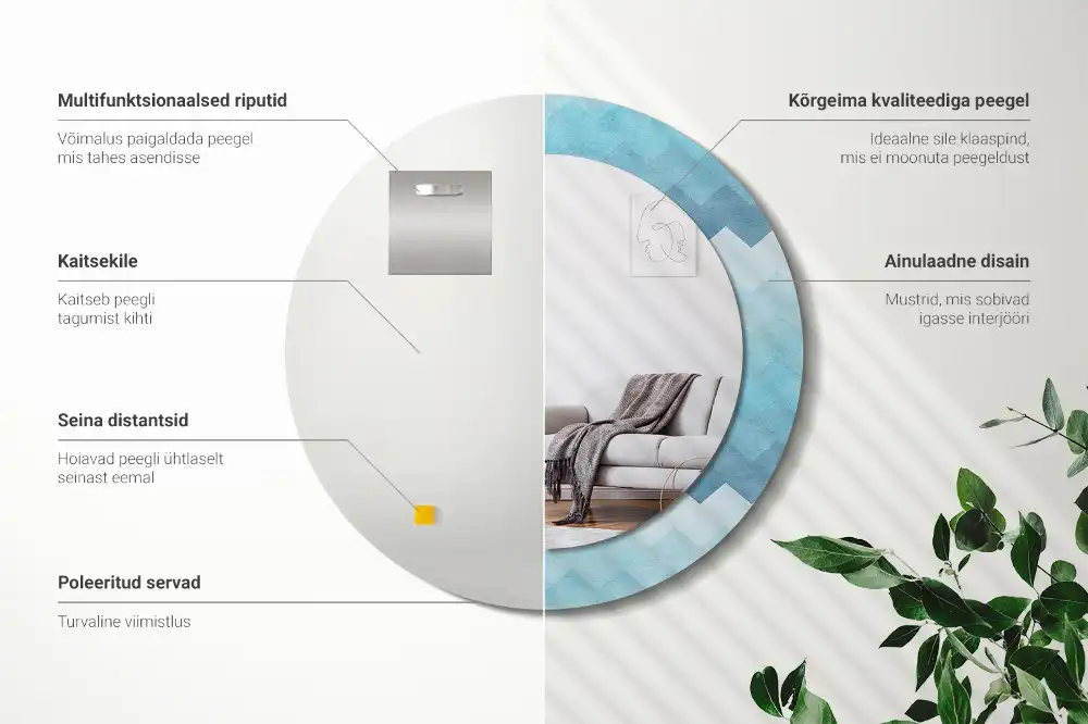 Tiskano okroglo ogledalo Modri ​​ševron