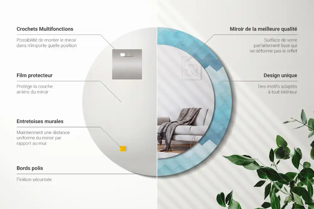 Tiskano okroglo ogledalo Modri ​​ševron