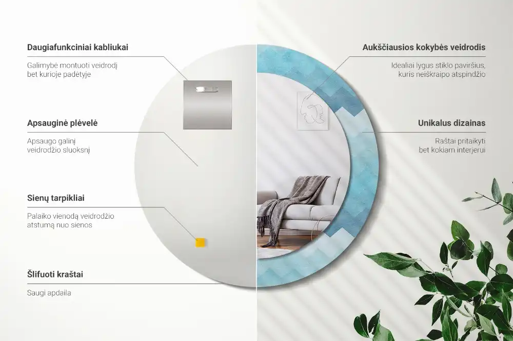 Tiskano okroglo ogledalo Modri ​​ševron