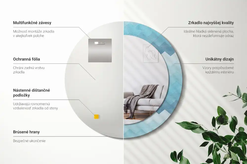 Tiskano okroglo ogledalo Modri ​​ševron