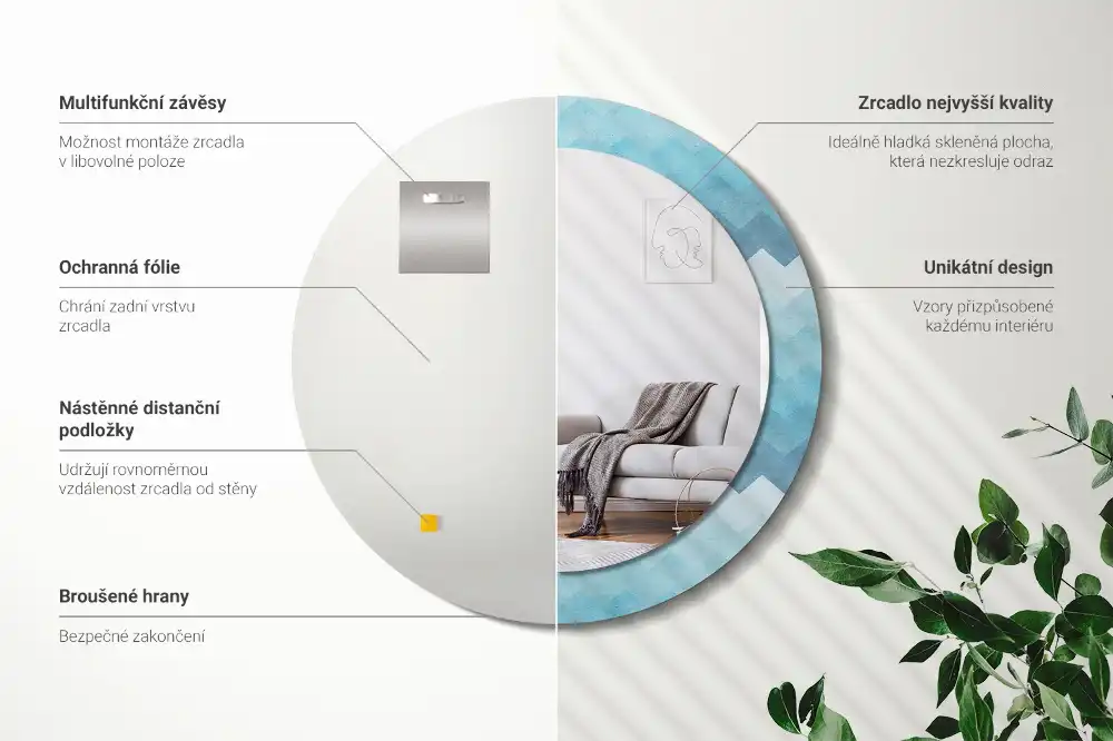 Tiskano okroglo ogledalo Modri ​​ševron