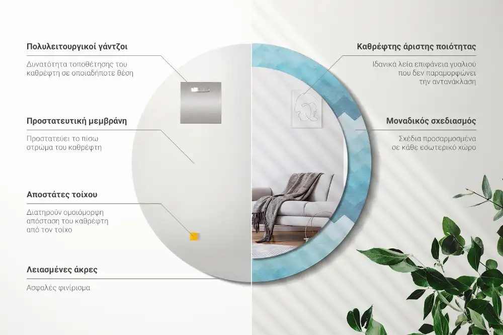 Tiskano okroglo ogledalo Modri ​​ševron