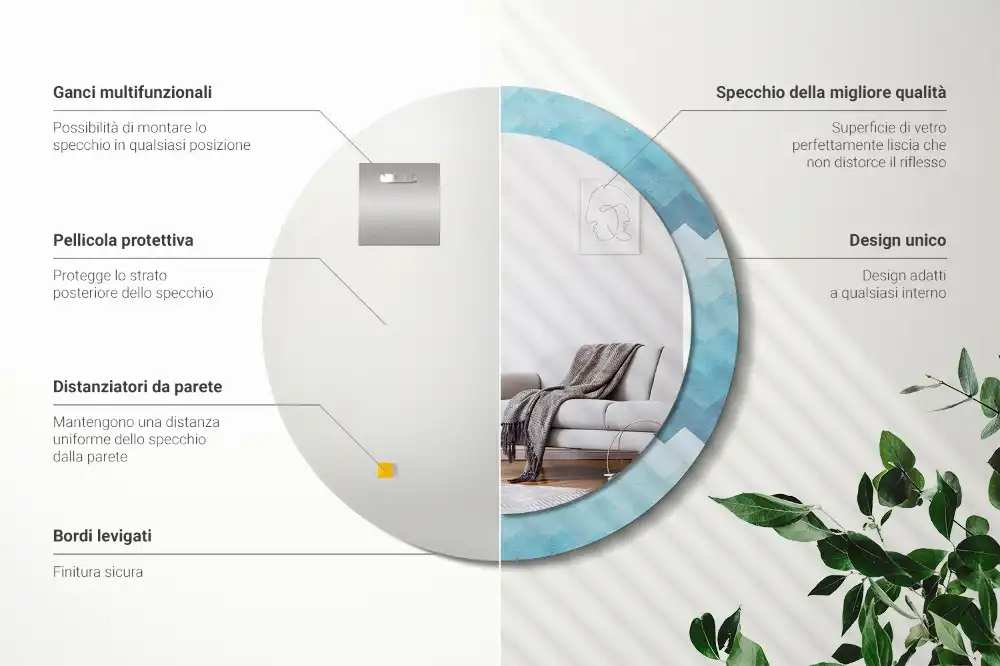 Tiskano okroglo ogledalo Modri ​​ševron