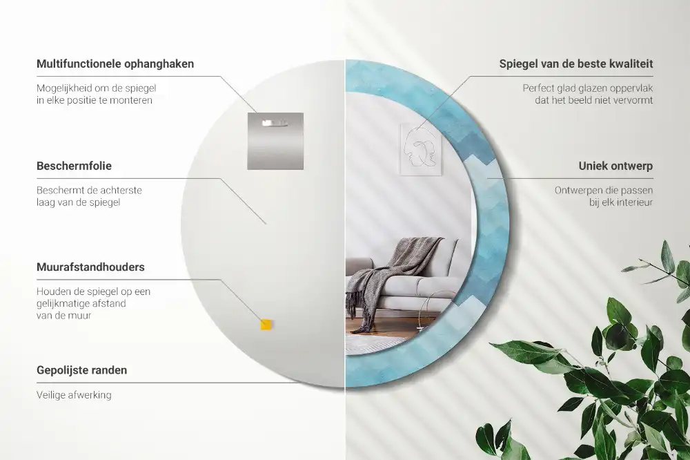 Tiskano okroglo ogledalo Modri ​​ševron