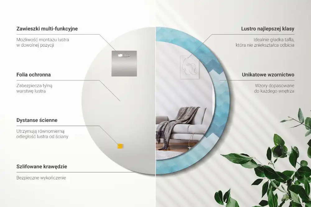 Tiskano okroglo ogledalo Modri ​​ševron