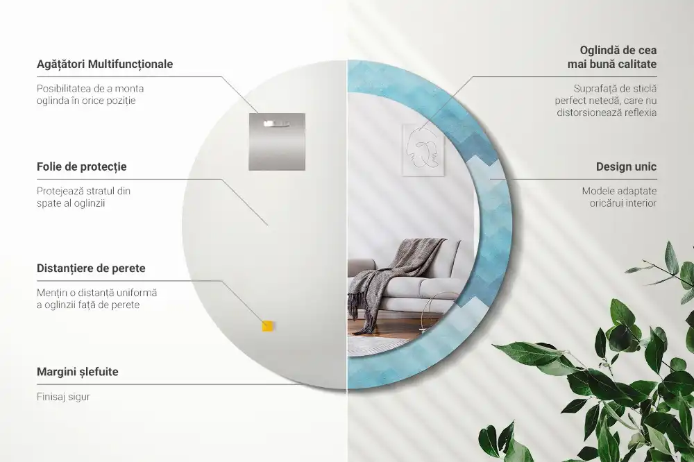 Tiskano okroglo ogledalo Modri ​​ševron