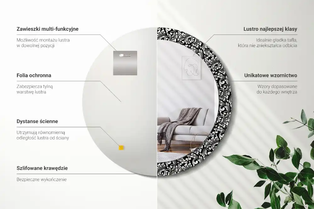 Tiskano okroglo ogledalo Ornament