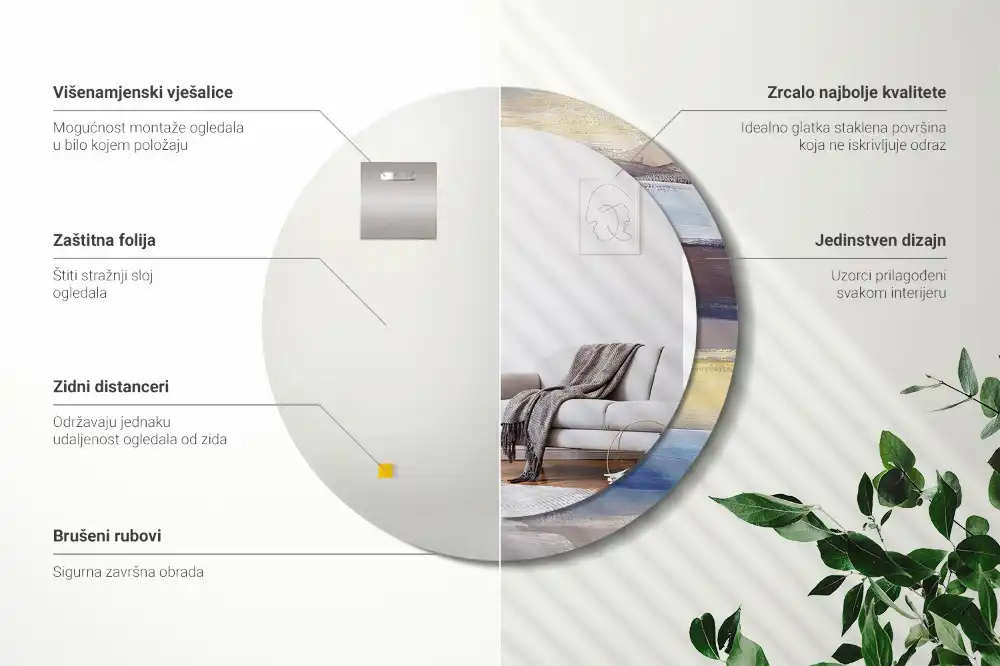 Okroglo stensko okrasno ogledalo Abstraktno slikarstvo