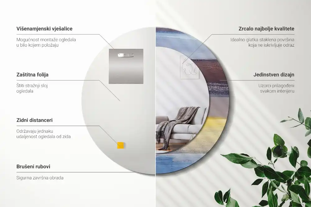 Okroglo stensko okrasno ogledalo Abstraktno slikarstvo