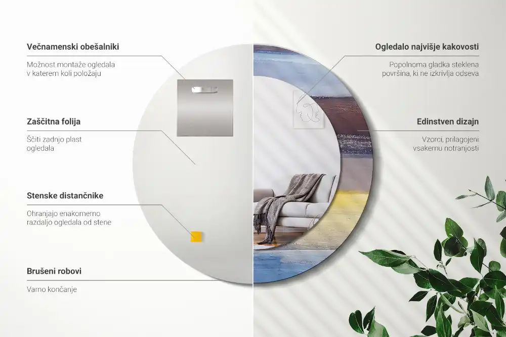 Okroglo stensko okrasno ogledalo Abstraktno slikarstvo