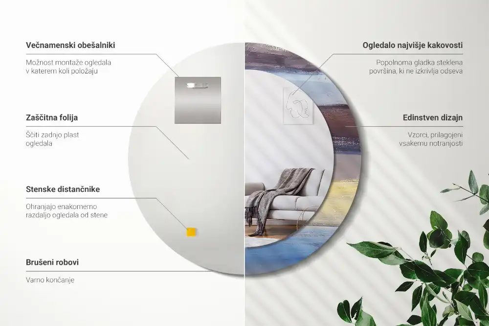 Okroglo stensko okrasno ogledalo Abstraktno slikarstvo