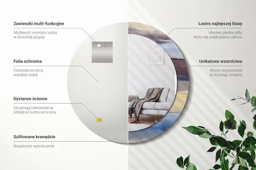 Okroglo stensko okrasno ogledalo Abstraktno slikarstvo