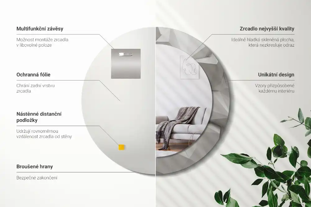 Okroglo okrasno ogledalo Abstraktni beli kristal